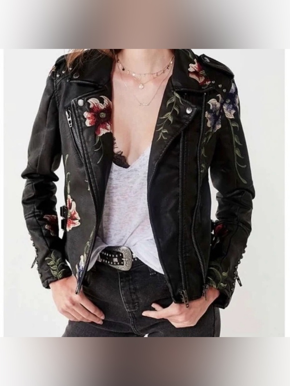 Blank NYC As You Wish Floral Embroidered Moto Jacket